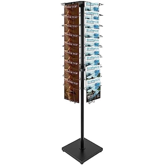 36 Pockets 360 Rotating Magazine Rack, Floor Standing Brochure Display Stand Rack Comic Book Storage Tower 64in Height Pamphlet Literature Organizer for Retail Store, Office, Trade Show Exhibition