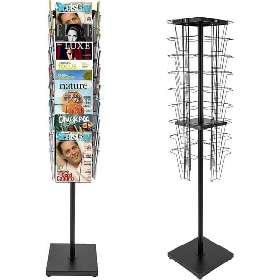 36 Pockets-360° Rotating Magazine Rack, Floor Standing Pamphlet Literature Organizer, Comic Book Brochure Display Stand, for Retail Store, Office, Trade Show Exhibition