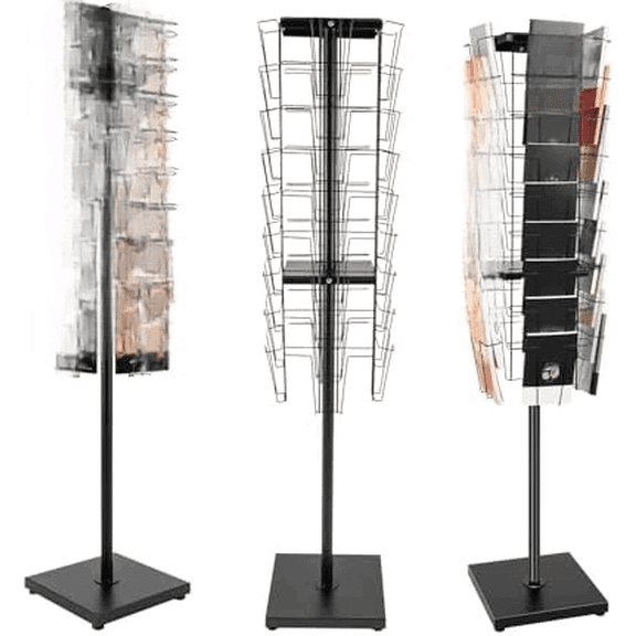36 Pockets 360Rotating Magazine Rack Holder Floor Comic Book Brochure Display Stand for Magazines, Brochures, Comic Books, Greeting Cards, A4 Documents, Flyers, and Literature