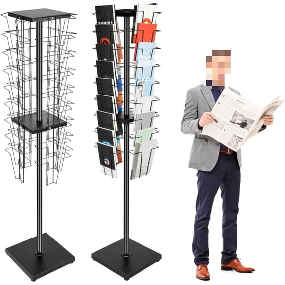 36 Pockets Rotating Magazine Rack Floor Standing 360 Degrees Rotating Brochure Display Stand Metal Literature Book Storage for Brochures, CD, DVD, 5.28ft Height