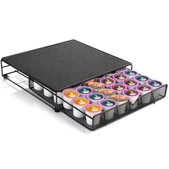 EASTSIGN 36-Pod Coffee Capsule Storage Drawer, Under Machine Black Metal K-Cup Holder, Countertop Coffee Pod Organizer for Kitchen & Office