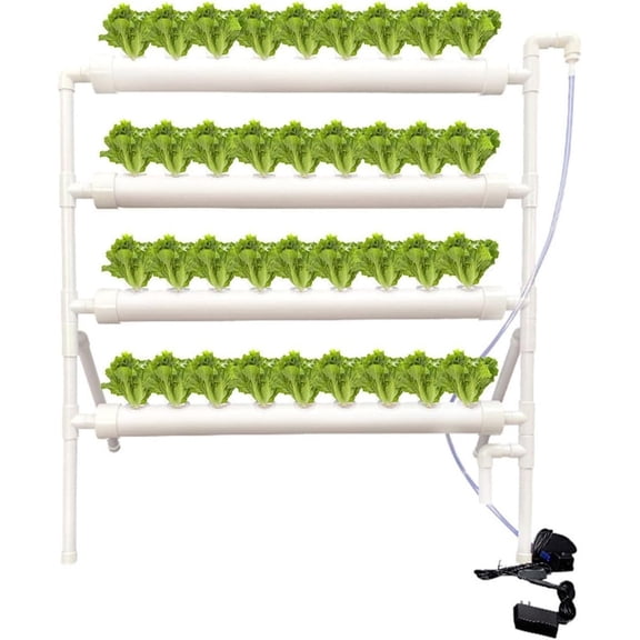 36-Pod Hydroponic Plant Growing System  PVC Vertical Soilless Indoor/Outdoor Garden Kit | White Tower with 36 Baskets, Sponges, AU/US Plug & Soft Tube | Ideal for Home Gardening