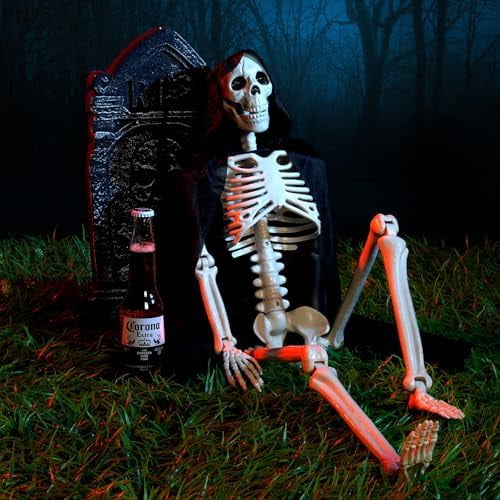 36" Posable Halloween Skeleton Decorations, Full Body Realistic Bones with Movable Joints for Halloween Party Yard Haunted House Props Indoor Outdoor Decor$$Garden & Patio