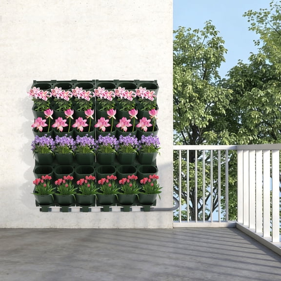 36 Pot Self Watering Vertical Wall Planter with Timer & Rain Sensor - Automatic Drip Irrigation System Adjustable Heads for Indoor Outdoor Garden - Green