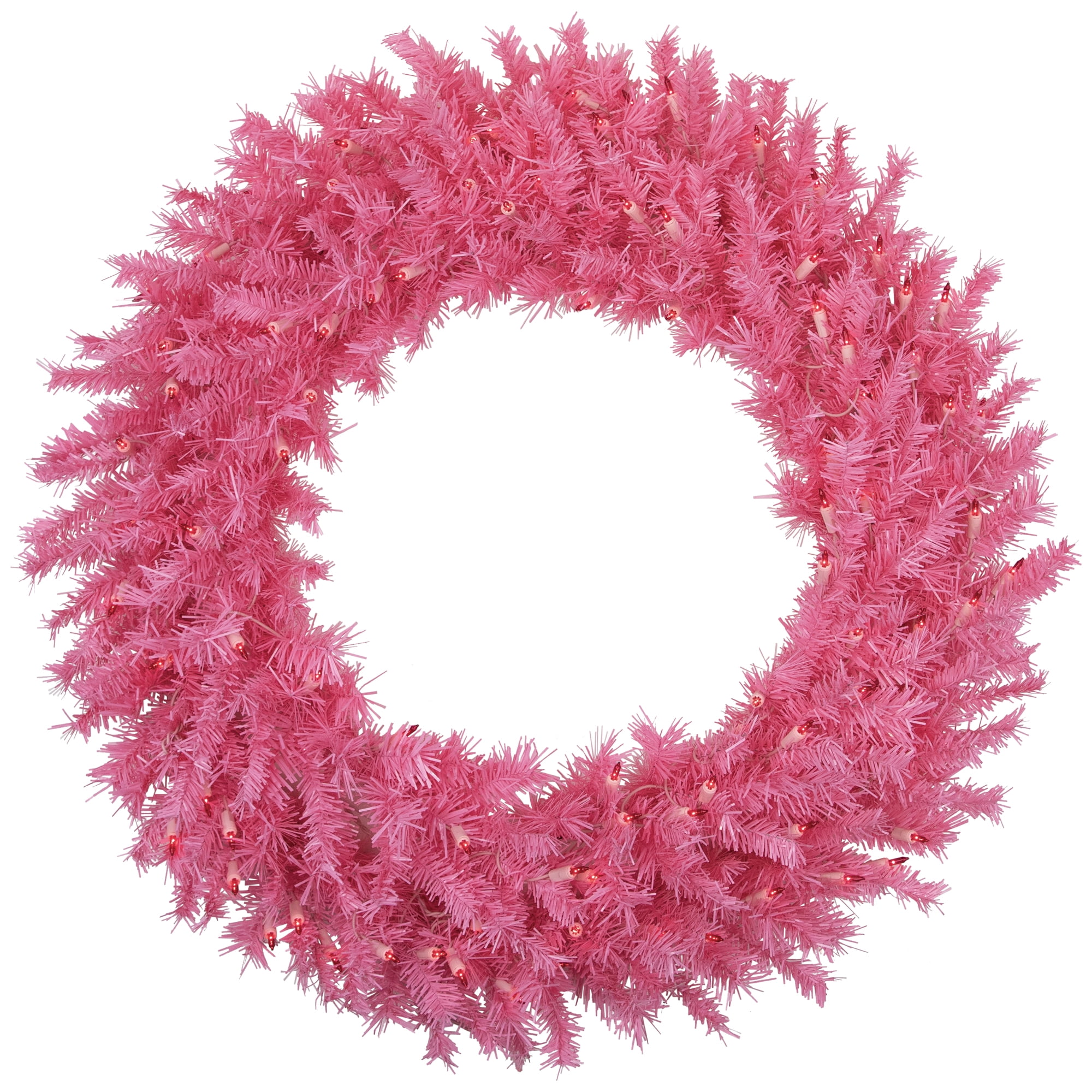36" Pre-Lit Pink Spruce Artificial Christmas Wreath Pink Lights