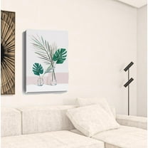 36" Pretty Green Foliage Leaves Pink Canvas Wall Art