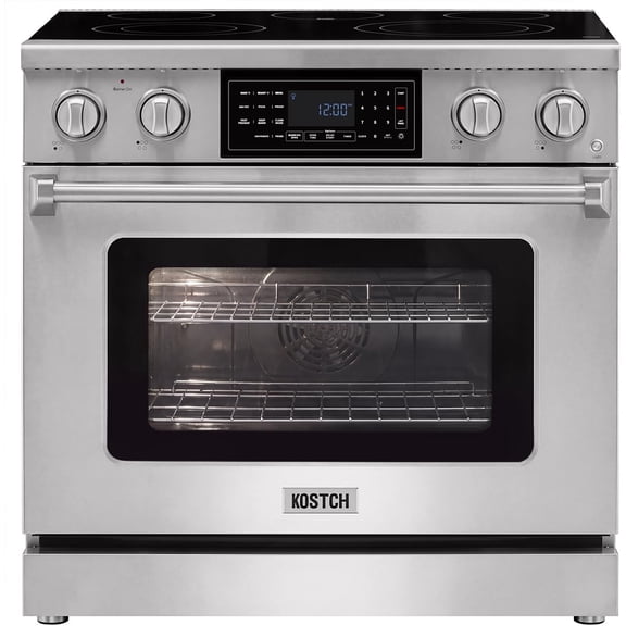 36" Professional Electric Range with Smart Tilt Touch Control Panel, 6.2 cu ft True Convection Oven, 5 Burner Cooktop, Air Fry, Self-Clean (Stainless Steel)