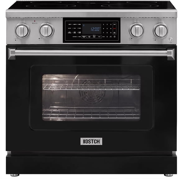 36" Professional Electric Range with Smart Tilt Touch Control Panel, 6.2 cu ft True Convection Oven, 5 Burner Cooktop, Air Fry, Self-Clean (Black)