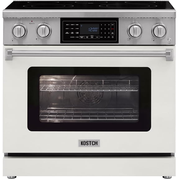 36" Professional Electric Range with Smart Tilt Touch Control Panel, 6.2 cu ft True Convection Oven, 5 Burner Cooktop, Air Fry, Self-Clean (White)