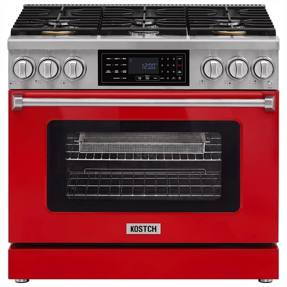 36" Professional Propane Gas Range with Tilt Touch Control Panel, 6.2 cu ft True Convection Oven, 6 Burners Cooktop, Air Fry, Self-Clean (Red)