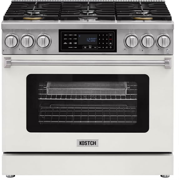 36" Professional Propane Gas Range with Tilt Touch Control Panel, 6.2 cu ft True Convection Oven, 6 Burners Cooktop, Air Fry, Self-Clean (White)