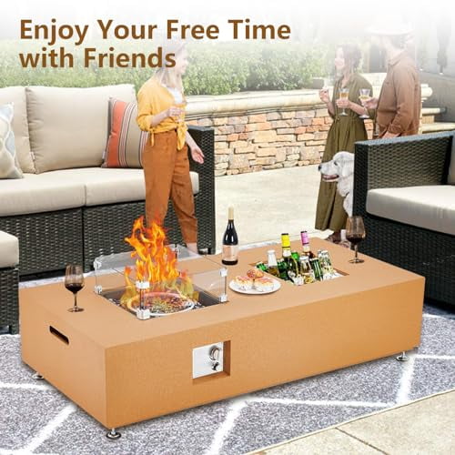 36" Propane Fire Pit Table,50000BTU Fire Table with Wind Guard, 11LBs Glass Beads & Rain Cover, Sturdy Steel Anti-Rust Finish & CSA Safety Certified Outdoor Firepit for Patio Yard Garden(Orange)