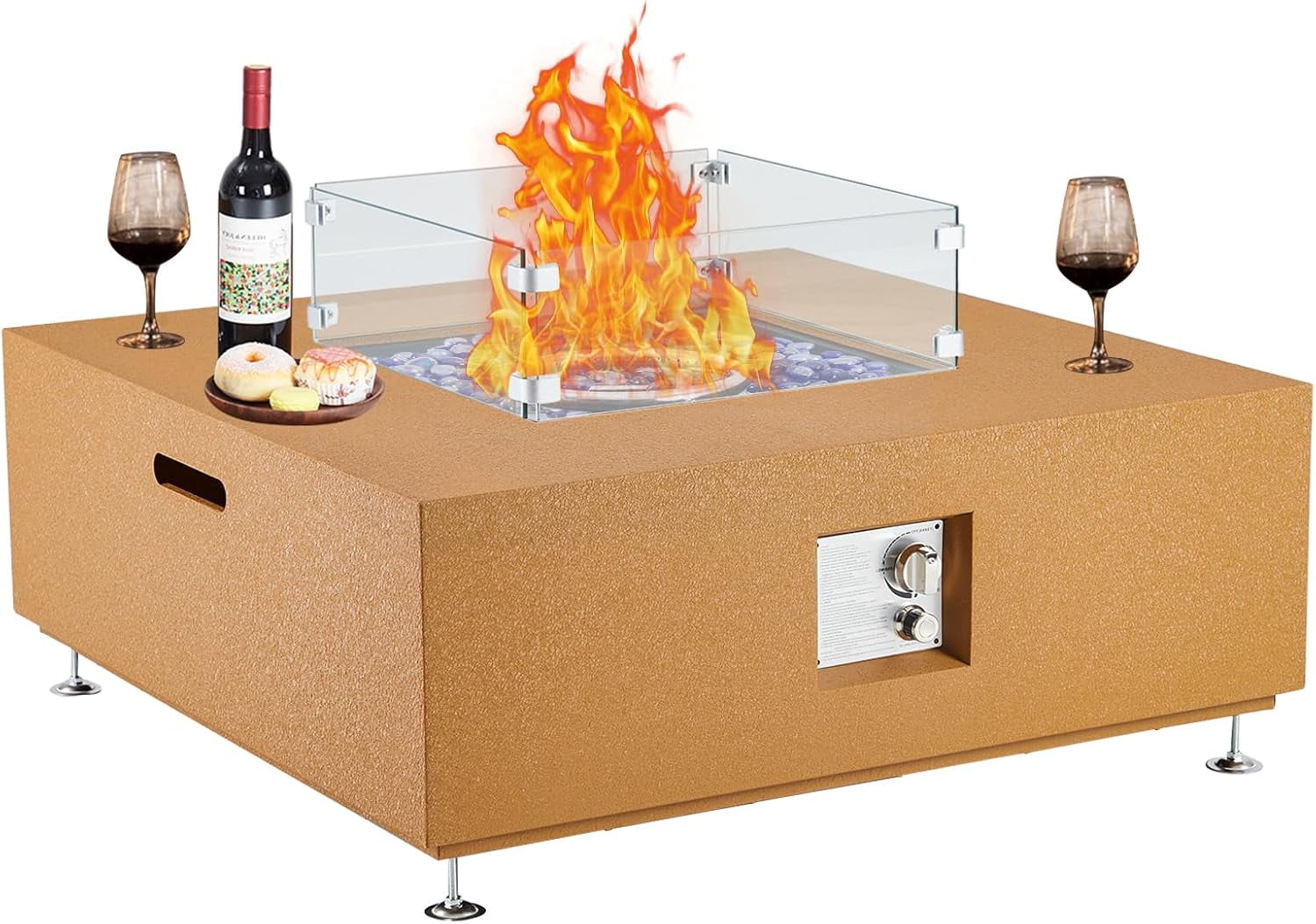 36" Propane Fire Pit Table，50000BTU Fire Table with Wind Guard, 11LBs Glass Beads & Rain Cover, Sturdy Steel Anti-rust Finish & CSA Safety Certified Outdoor Firepit for Patio Yard Garden(Orange)