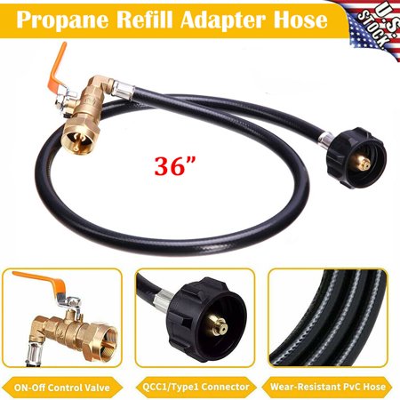 36" Propane Refill Adapter Hose w/ ON-Off Control Valve for 1LB Propane Gas Tank