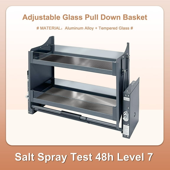 36'' Pull Down Shelf for Upper Cabinets, 2-Tier Pull Down Cabinet Organizer, Ideal Pull Down Spice Rack Cabinet Shelf for Kitchen Appliance Lift Upper Cabinet