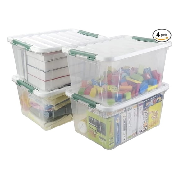 36 Quart Large Plastic Storage Box, Clear Plastic Storage Totes, 4 Packs