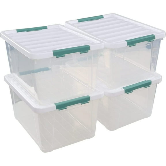 36 Quart Large Storage Box, Clear Plastic Box, 4-Pack