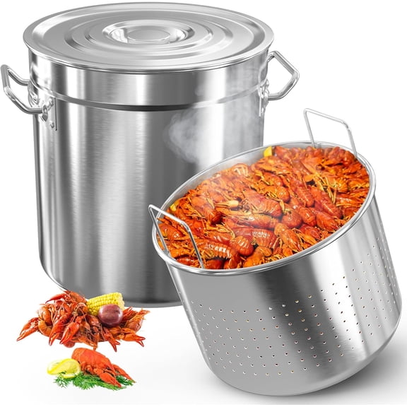 36-Quart Stainless Steel Seafood Boil Pot with Lid Crab Lobster Shrimp Boil Stock with Strainer Turkey Fryer Pot Stock Boiler Deep Fried Cooker for Commercial Outdoors