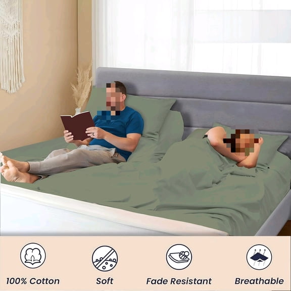 36" Queen Split Top Flex Head Sheet 100% Egyptian Cotton 1000 Thread Count Flex Top Sheet for Adjustable Bed 4Pc Sheet Set 15" Deep Pocket for Sleep Number Bed - Moss$$Bedding