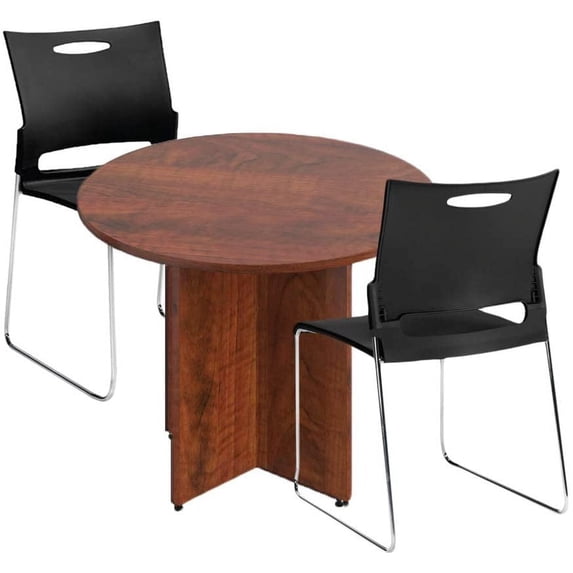 36”R Round Conference Table Chair Set (36W X 36D X 29.5H) for Office, Home Office, Conference Rooms, Meeting Rooms – Walnut, Dark Cherry, Espresso, Mahogany, Artisan Grey
