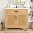 thumbnail image 1 of 36" Rattan Bathroom Vanity with Ceramic Sink, Modern Bathroom Sink Cabinet with Soft Close Doors and Drawers, Free-standing Bathroom Vanity with Solid Wood Legs and Large Space Storage, Natural, 1 of 9