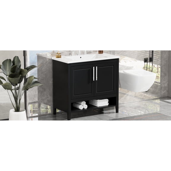 36" Rectangular Bathroom Vanity | Solid Wood & MDF Material | Freestanding in Any Bathroom