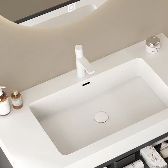 36" Rectangular Undermount Basin, No Drain & Faucet, White / Scandinavian Style Bathroom Solution