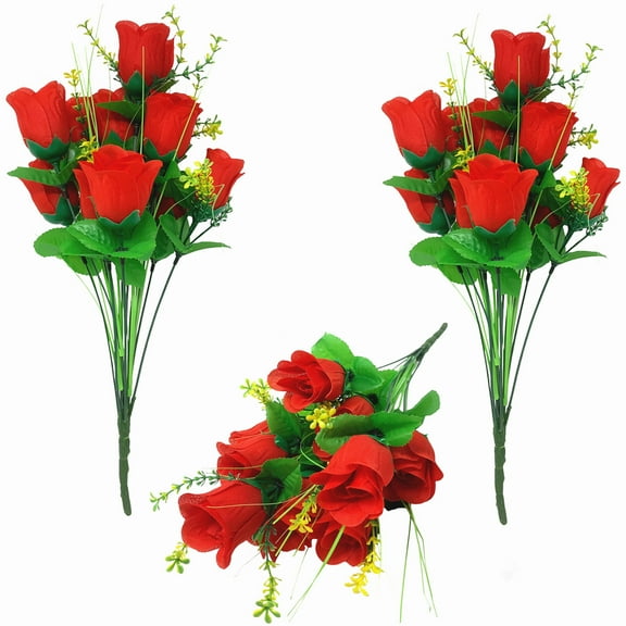 36 Red Rose Buds, Artificial Realistic Fake Silk Roses with Stem Flowers, Wedding Bouquets, Centerpiece, Home, Party Decoration, Faux Roses