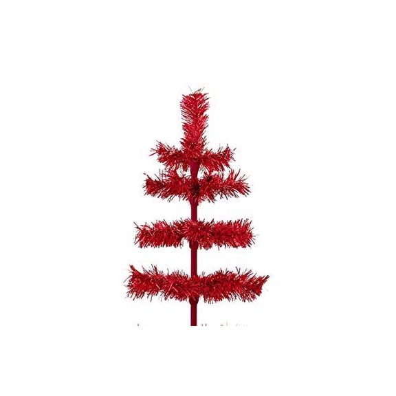 36" Red Tinsel Christmas Tree Artificial Flame-Resistant Branches 3FT Tall, Base Stand Included (Red)