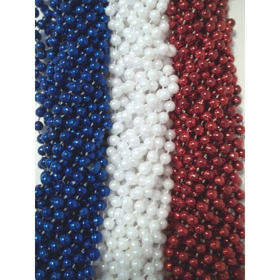 36 Red White Blue Memorial 4th July Mardi Gras Beads Party Favor Necklaces 3 Doz