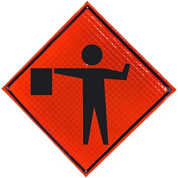 36" Reflective Super Bright Fluorescent Orange Roll-Up Warning Sign. Legend: FLAGGER  W20-7$$Safety & Emergency