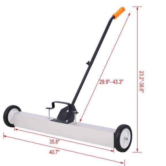 36 Rolling Magnetic Pick-Up Sweeper with Quick Release, Adjustable Handle for Nails Screws Collection, 30 lb Capacity, Black and Silver