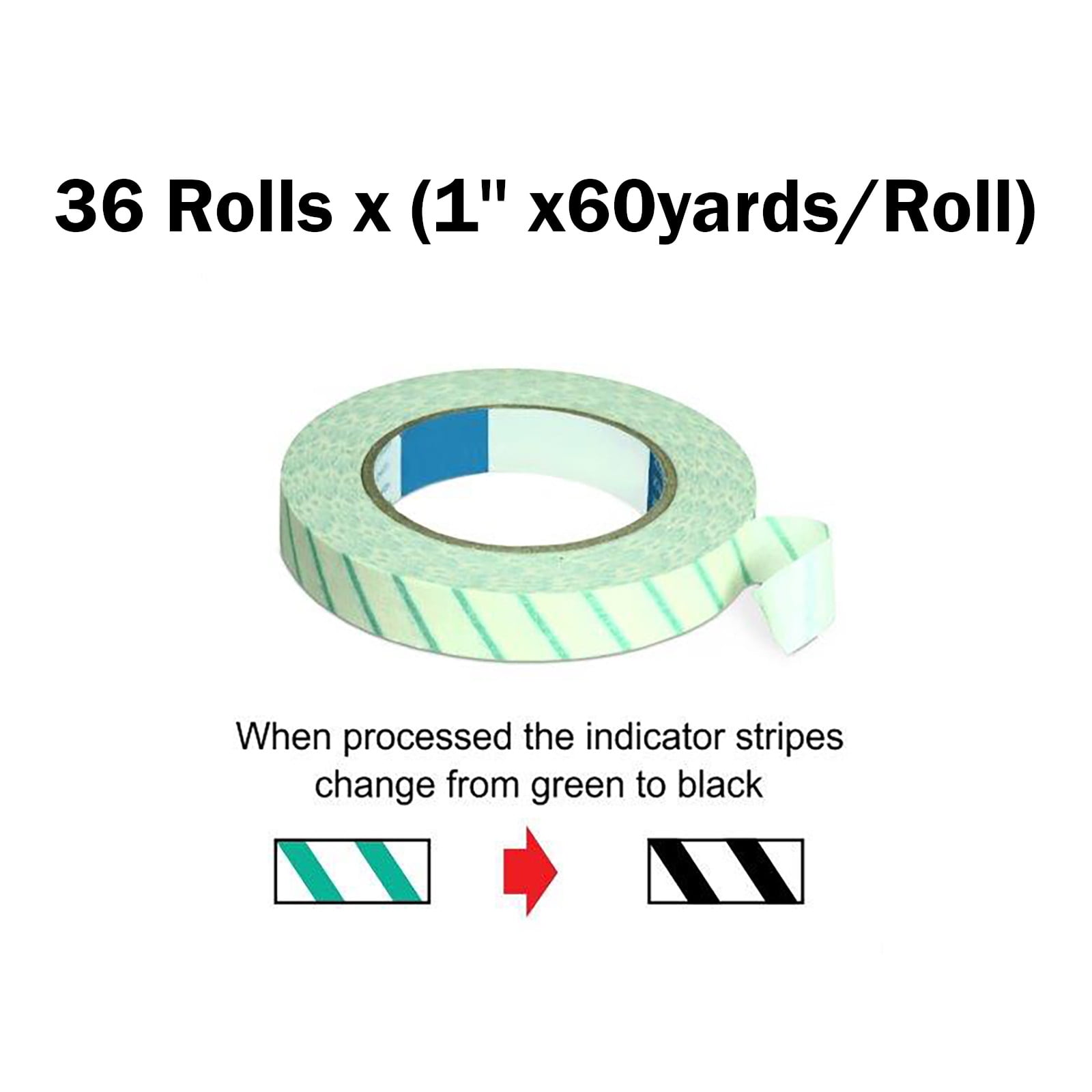 36 Rolls of 1" wide Indicator Tape Autoclave Sterilization Tape Steam Dry Heat or Chemical Sealer CSR Dental Tattoo SPA Unipack Medical