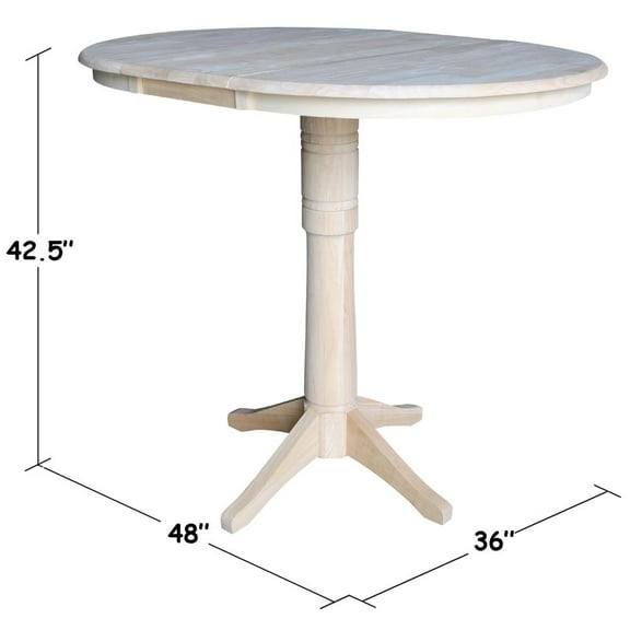 36" Round Bar Height Table with 12" Leaf - Unfinished