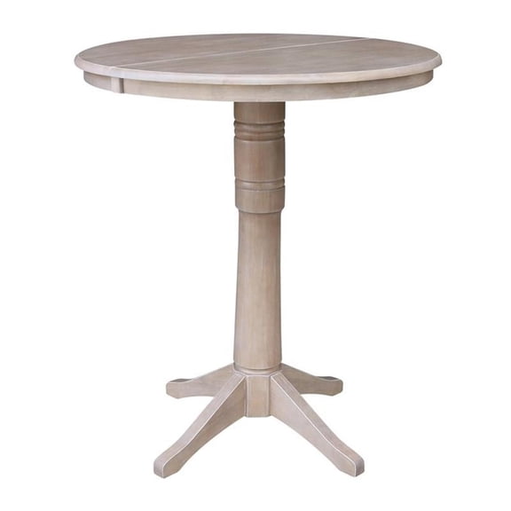 36" Round Bar Height Table with 12" Leaf - Washed Gray Taupe