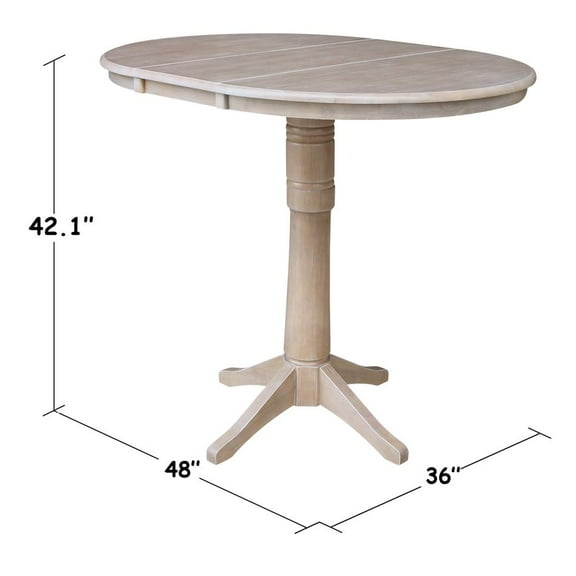 36" Round Bar Height Table with 12" Leaf - Washed Gray Taupe