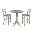 thumbnail image 1 of 36" Round Bar Height Table with 12" Leaf and 2 X-back Stools - Washed Gray Taupe - 3 Piece set, 1 of 3