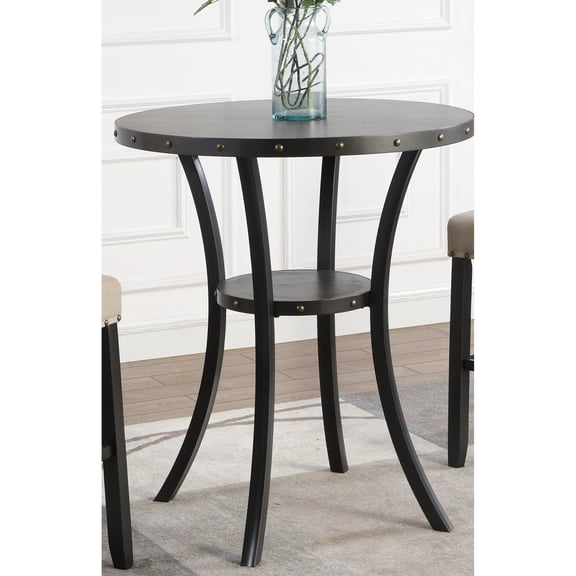 36" Round Bar Table with Nail - Head Design and Metal Framework / Adds Style to Dining Areas