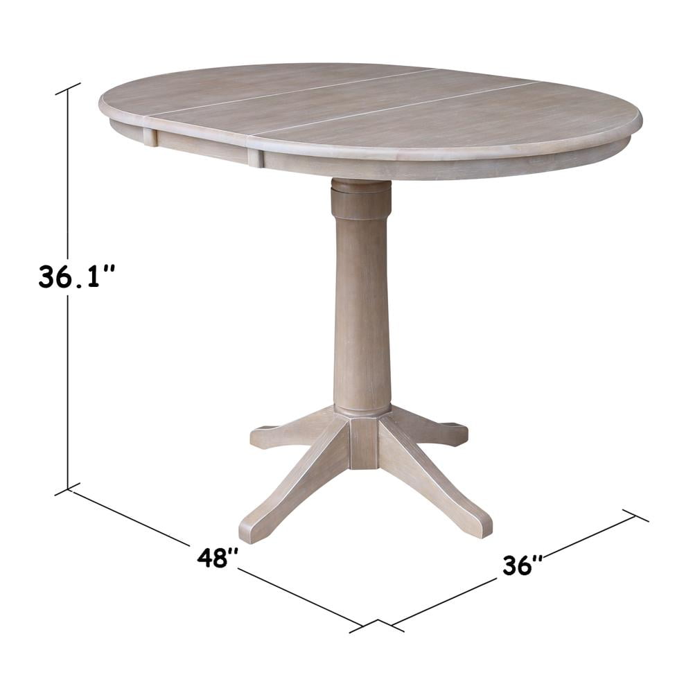 Washed Gray Taupe Solid Wood 36" Round Extendable Dining Table