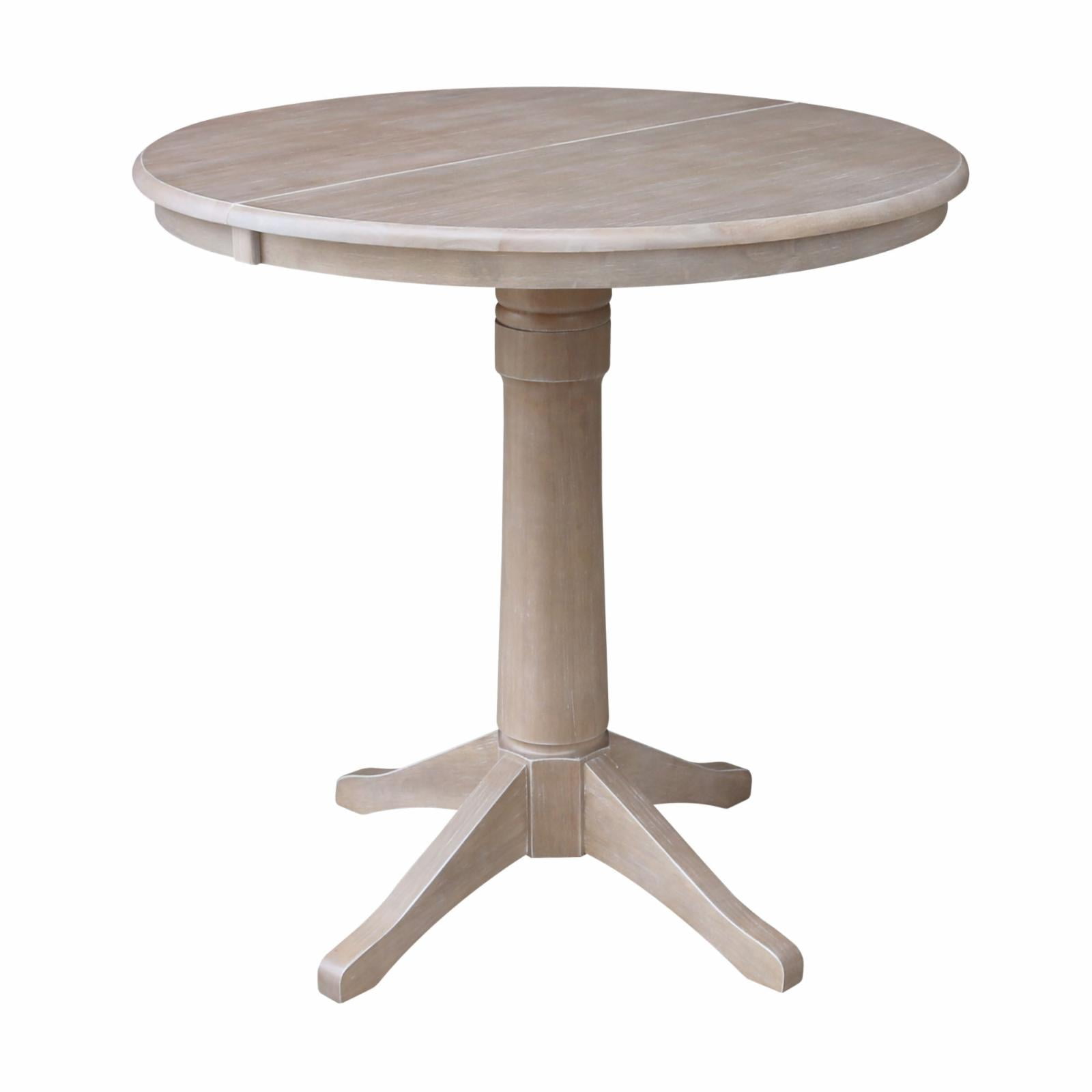Washed Gray Taupe Solid Wood 36" Round Extendable Dining Table