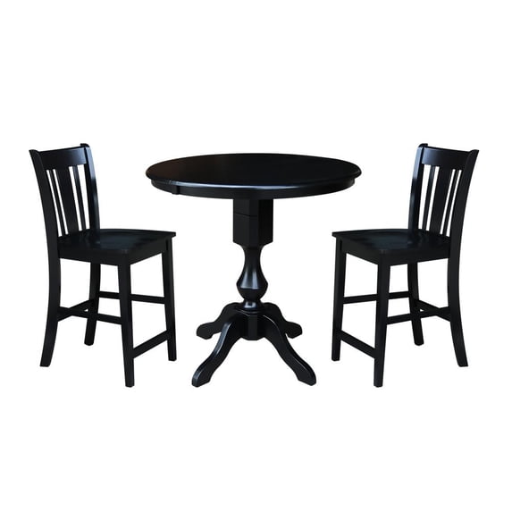 36" Round Counter Height Table with 12" Leaf and 2 San Remo Stools - Black - 3 Piece Set