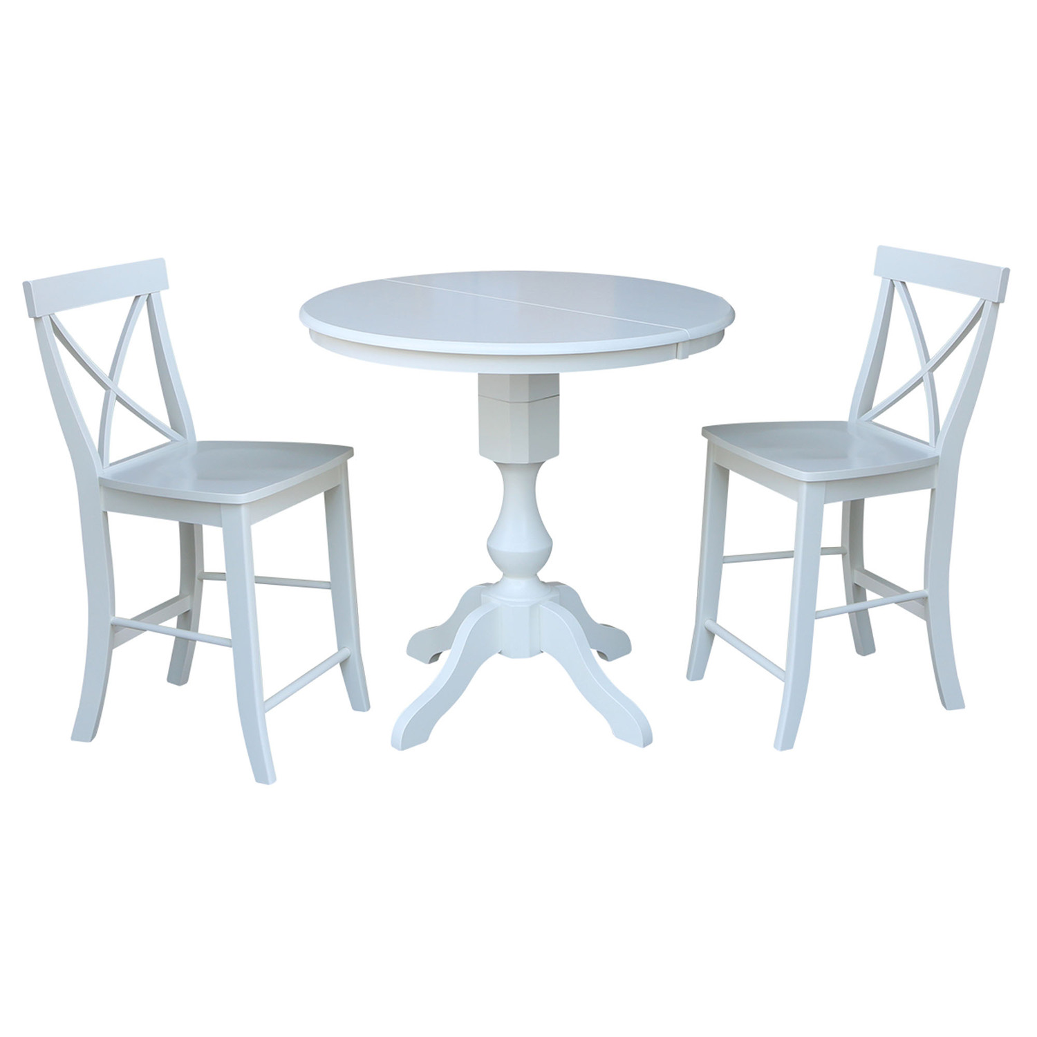 36" Round Counter Height Table with 12" Leaf and 2 X-back Stools – White - 3 Piece Set - image 1 of 3