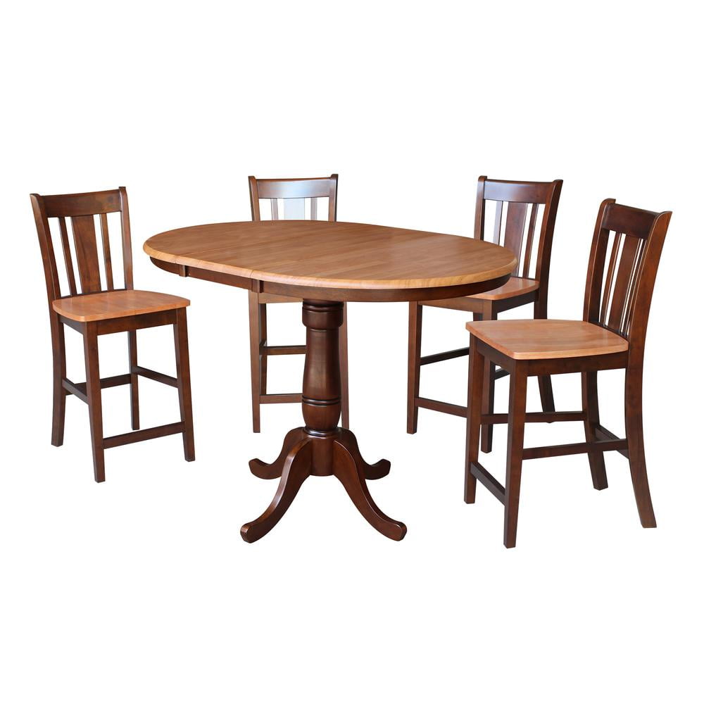 36" Round Counter Height Table with 12" Leaf and 4 San Remo Stools Cinnamon/Espresso - 5 Piece Set