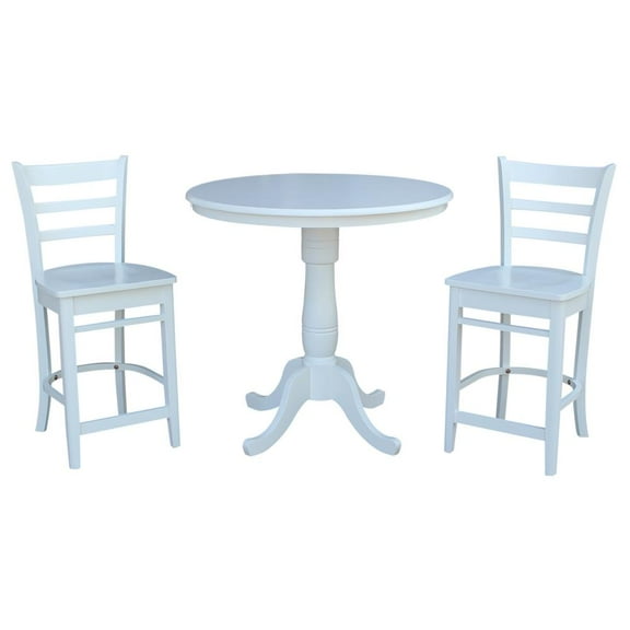 36" Round Counter Height Table with 2 Emily Stools in White - 3 Piece Set