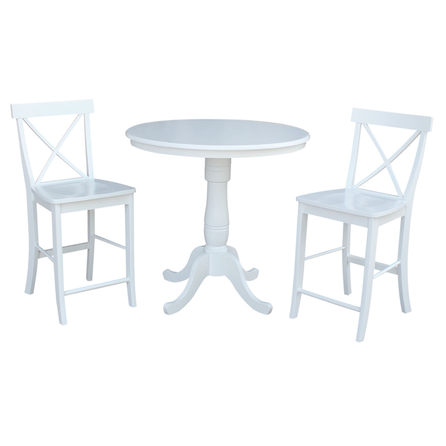 Elegant White Round Counter Height Dining Set with 2 X-Back Chairs