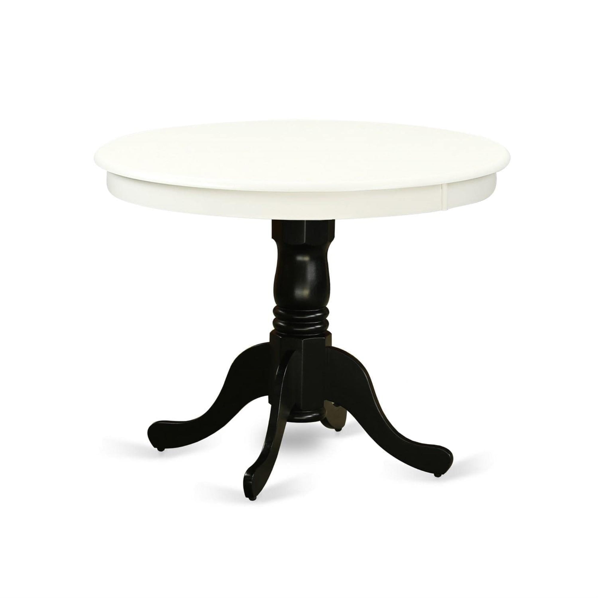 Linen White and Black Round Extendable Wood Dining Table