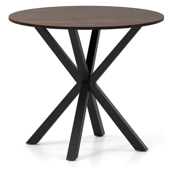 36" Round Dining Table, -Century Modern Kitchen Table with Rubber Wood Legs, Vintage Table with Pedestal Base & Adjustable Foot Pads, Side Table for Home, Office, Bar (Rustic Brown+Black)