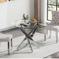 thumbnail image 1 of 36'' Round Dining Table for 2-4, Round Dining Room Table for Small Space, Silver Glass Kitchen Table for 4, X-Shape Metal Legs, 1 of 14