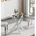 thumbnail image 1 of 36'' Round Dining Table for 2-4, Round Dining Room Table for Small Space, Silver Glass Kitchen Table for 4, X-Shape White Metal Legs, 1 of 14