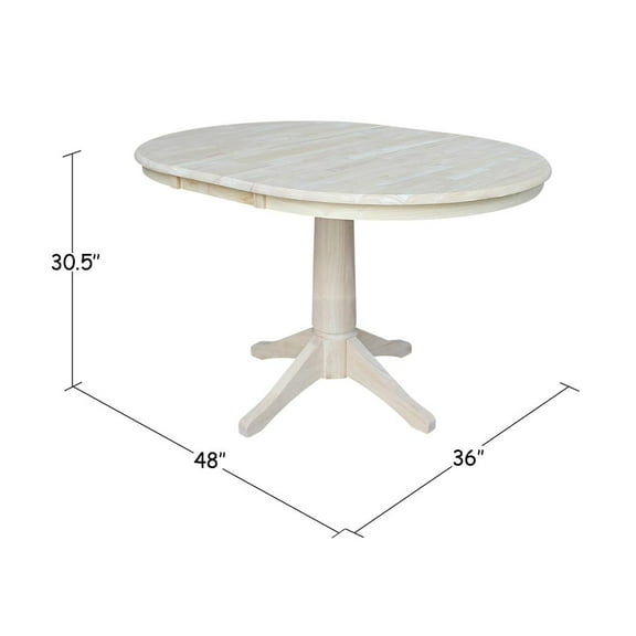 36" Round Dining Table with 12" Leaf - Unfinished